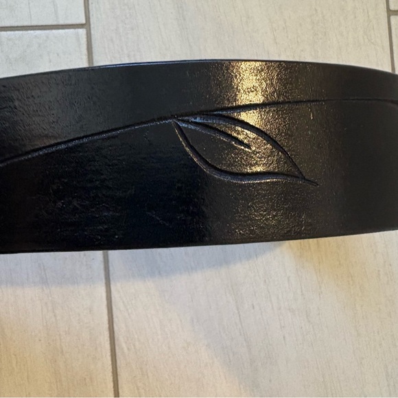 Vtg Al Stohlman Brand Black Leather Belt Floral Tooled Silver Western Cowgirl - Picture 6 of 11